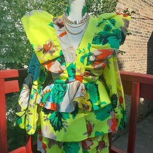 Christopher John Rogers Neon Floral Mini Dress